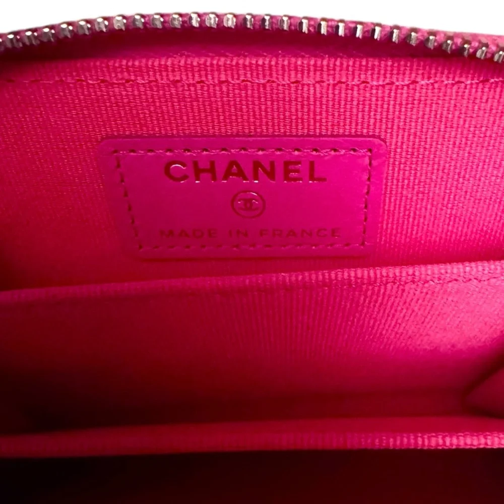 💗CHANEL Zip Coin Purse Wallet Quilted Hot Pink CAVIAR CC Logo Gold-Tone Hardware